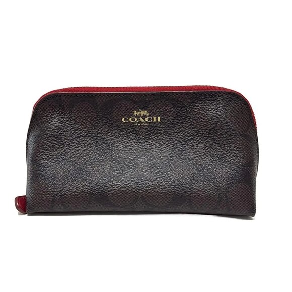 COACH Signature Dark Brown Red PVC Leather - Pouch - Picture 1 of 6